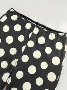 Cévolie Women's New Spring/Summer Base Layer Sexy Low Waist Black Polka Dot Print Capri Length Pants, American Casual Elastic Fabric, Sweet Spicy Gathered Hem - Blue - View 5