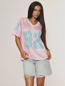 MUSERA Pink Graphic Printed Sports Jersey Summer Festival Vintage Party Vacation - Multicolor - View 5