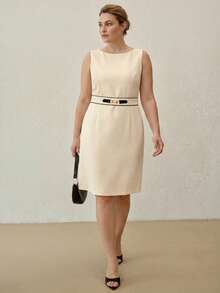MOTF PREMIUM PLUS SIZE WOMEN'S ELEGANT COMMUTER DRESS - Beige - View 6