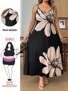 SHEIN CURVE+ 大尺碼春夏基礎款黑色細肩帶洋裝 - 彩色 - 查看 1