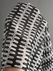 SLATEMANN Men's Mesh Patchwork Casual Shirt And Pants Set - Black and White - View 5