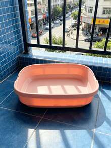 1 Semi-Enclosed Cat Litter Box, Thickened Anti-Splash Open Pet Toilet - Pink - View 4
