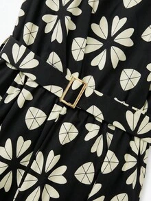 SHEIN Clasi CURVE 大尺碼女款梭織印花優雅波希米亞風夏季度假郵輪洋裝，黑色 - 黑色 - 查看 4