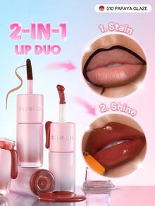 SHEGLAM Line To Shine Peel-Off Lip Stain & Gloss Duo-510 Papaya Glaze 2-In-1 Long-Lasting Combo Liquid Lipstick Lip Liner Brand Beauty Cosmetic Makeup For Women And Girls - 510 Papaya Glaze - View 1