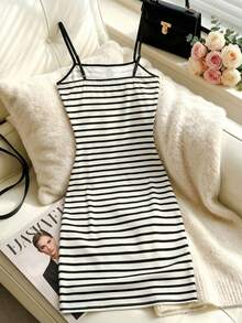 GlowEve Women's Striped Button Design Casual Spaghetti Strap Mini Dress - Multicolor - View 2