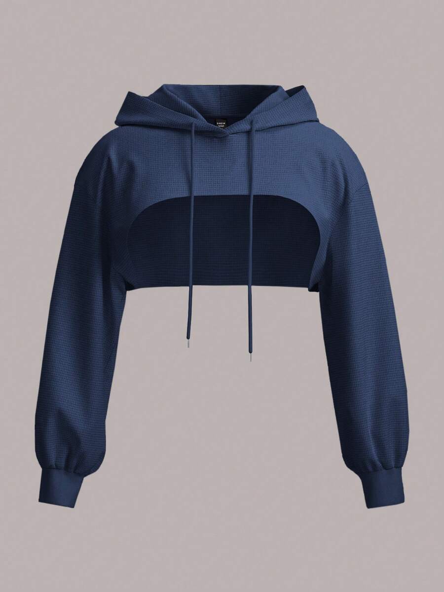 SHEIN EZwear 海軍藍大尺碼針織超短版運動衫 - 藏蓝色 - 查看 1