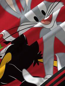 LOONEY TUNES X SHEIN 男嬰圓領字母卡通圖案拼色休閒日常長袖衛衣 - 白色 - 查看 5