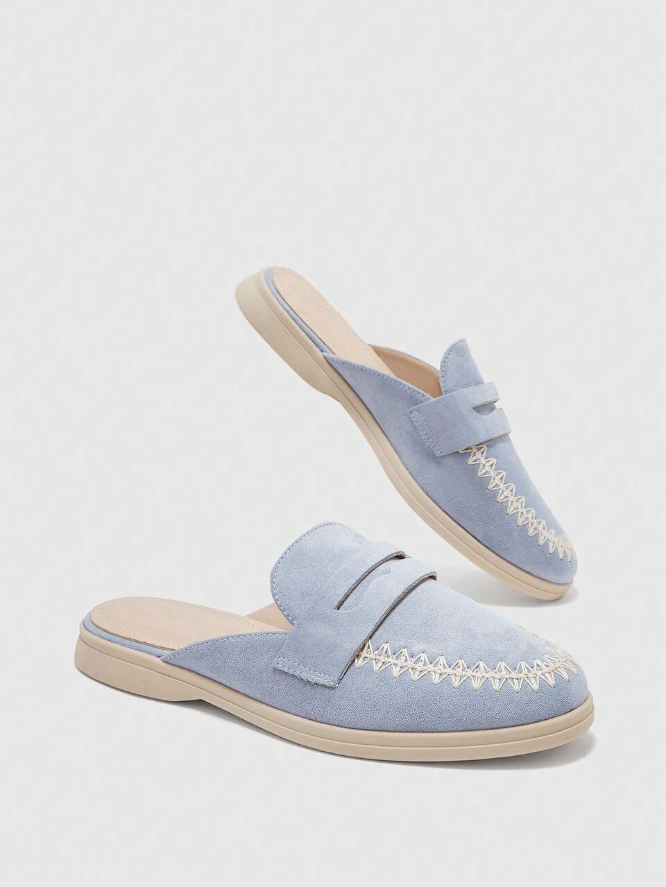 CUCCOO BIZCHIC Fashion Blue Suede Comfortable Commuter Women's Mules Shoes Flat Shoes Suitable For Outdoor Vacation Shopping To Work Daily Commute Casual