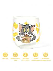 TOM & JERRY X SHEIN 1個卡通貓鼠 24.35oz/720ml 高硼矽玻璃隨行杯，大容量透明飲水杯，附起司印花，適用於水、果汁、冰咖啡、汽水與冷飲，適合居家、辦公室及日常使用 - 無色 - 查看 3