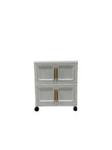Plastic Folding Storage Cabinet, Multi-Layer Double Door Storage Organizer For Living Room, Toys, Lightweight Luxury Design, Multi-Purpose, Classified Storage, Heavy Duty, Casters, Folding Design, Easy Assembly, Suitable For Various Home Scenes - Multicolor - View 13
