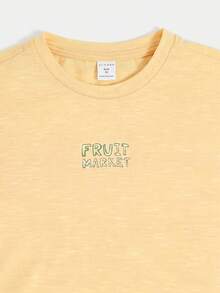 SUMWON Fruit Market Graphic Crop Top And Striped Shorts Co-Ord Set For Summer Casual Everyday Wear - Yellow - View 3