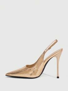 CUCCOO SZL Snake Pointed Back Empty Stiletto Shoes, Metal Buckle, Thin High Heels For Workplace Commuting - Champagne - View 4