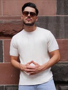 LEOGASHI LEOGASHI Men's Ribbed Crew Neck Short Sleeve Knit Sweater, Spring/Summer - White - View 7