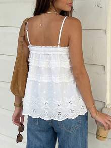 Cévolie Damen Sommer Top mit lockerem Saum, platziertem Blumenmuster und Rüschenbesatz - Weiss - Übersicht 3