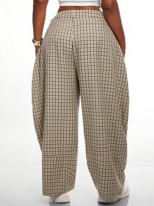 Radiana Plus Size Women's Plaid Button Spring/Summer Fashion Casual Loose Curved Leg Pants With Large Pockets - Multicolor - View 2