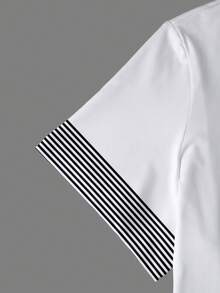 SHEIN LUNE Plus Size Solid White Black Stripe Trim Heart Print Crew Neck Short Sleeve Casual Basic T Shirt Women Summer - Multicolor - View 3