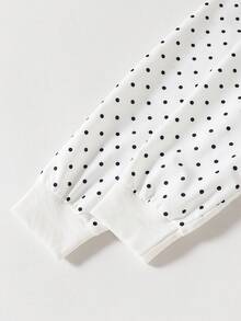 Girls' Polka Dot Print Short Cardigan Baseball Jacket, Thin Autumn Style - Black and White - View 4