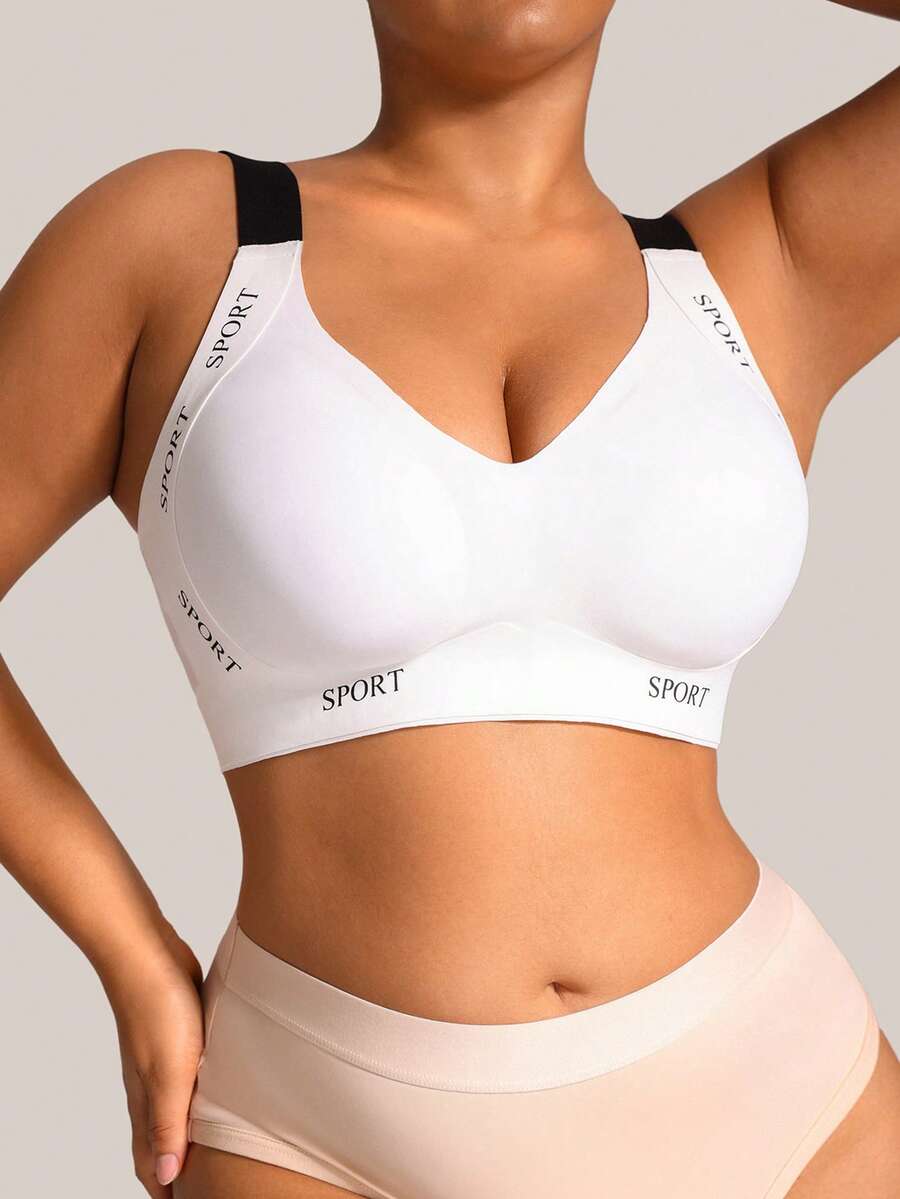 Barelissa 1pc Women's White Patchwork Plus Size Wireless Bra - White - View 1