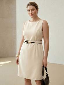 MOTF PREMIUM PLUS SIZE WOMEN'S ELEGANT COMMUTER DRESS - Beige - View 1