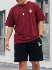 Manfinity EZcore Plus Size Men Letter Print T-Shirt And Shorts Set - Multicolor - View 5