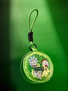 Rick and Morty X SHEIN 科幻傳送門主題矽膠耳機保護套，適用於 Pro 3，可愛角色防護殼附掛繩，可多用途作為包包吊飾與鑰匙圈配件 - 綠色 - 查看 2