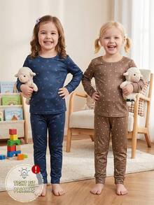 Girls' Small Polka Dot & Ditsy Floral Long Sleeve Long Pants Tight Pajama Set, Multi-Piece Loungewear - Multicolor - View 3