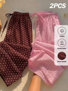 Comfortcana Plus Size White And Gold Pink And Print Tie-Knot Casual Cute Elegant Pants 2pcs Date Night Lounge Formal Autumn Fall - Multicolor - View 12