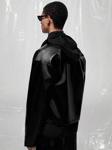 IRON GLYPH Men's Cropped Long Sleeve Leather Jacket Zip Ups Men Motorcycle Jackets Black Crop For Up Techwear Fall Winter - Black - View 2