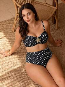 Swim Chiccia Plus Size Black Swimwear Set With Metal Starfish Decoration Simple Sexy Elegant European And American Style Party Vacation Summer - Black and White - View 6