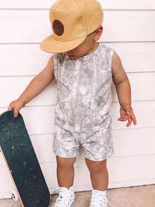 SHEIN Babyboy Street Style Versatile Printed Pattern Loose Tank Top & Elastic Waist Shorts Set - Multicolor - View 2