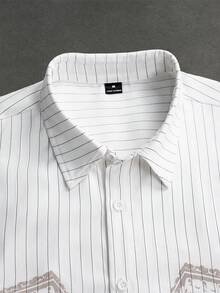 SLATEMANN Men's Striped Color Block Single-Breasted Casual Versatile Daily Travel Short Sleeve Shirt - White - View 7
