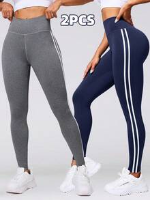 Velisys Velisys Women's High Waist Colorblock Casual Versatile Daily Wear Sports Tight Leggings 2pcs/Pack - Multicolor - View 4