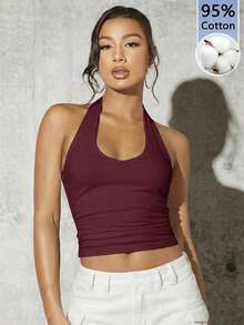 SHEIN BAE 女款 2 件組 95% 棉掛脖背心上衣，適合夏季 - 彩色 - 查看 5