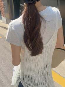 DAZY Women's Solid Color Casual Korean Style Knit Top Summer School - White - View 2