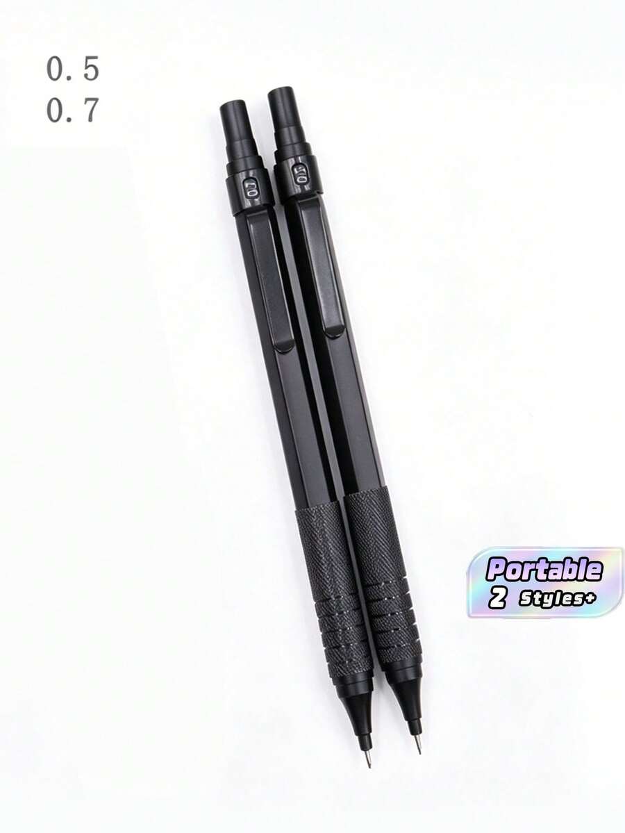 All Metal Automatic Mechanical Pencil - 0.5/0.7mm, Low Center Of Gravity Design, Suitable For Architecture/Engineering/Art, Smooth Writing, Dual Use For Drawing And Sketching - black - View 1
