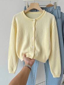 SHEIN Tween Girl Yellow Lightweight Cardigan Suitable For Pairing With Spaghetti Strap Dresses - Yellow - View 8