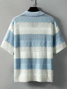 Manfinity LEGND Men's Colorblock Casual Versatile Daily Wear Knit Short Sleeve Top - Baby Blue - View 2