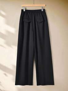 Rusticease Solid Color Drawstring Waist Loose Fit Long Pants For Middle-Aged And Elderly Women Office Formal Black Fall Casual - Black - View 3