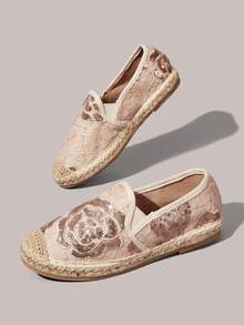 Styleloop Zapatos de mujer color nude claro con malla, lentejuelas y bordados, punta redonda, zapatos planos, estilo suave e idílico, modelos de primavera y verano, adecuados para uso diario, viajes y vacaciones - Albaricoque D - Ver 6