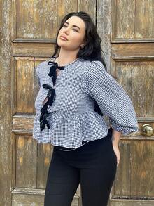 kyraskinnerx 2025 New Arrival Summer Women's Western Cowgirl Hippie Vintage Round Neck Blouse - Black and White - View 4