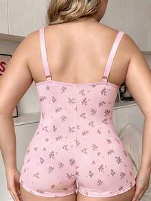 PetitDoll Plus Size Women's Floral Print Casual Daily Home Wear Spaghetti Strap Romper - Baby Pink - View 2