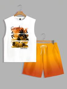 VIVINTIMO Casual Vacation Style Fashionable Men's Standard Fit Tank Top Set - White - View 2