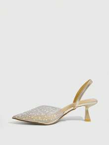 CUCCOO SZL Fashionable Women's Rhinestone Embellished Pointed Toe Pumps With Ankle Strap - Gold - View 4