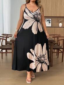 SHEIN CURVE+ 大尺碼春夏基礎款黑色細肩帶洋裝 - 彩色 - 查看 7