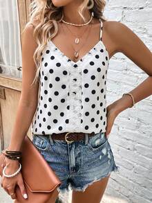 SHEIN Holidaya 女款圖案印花細肩帶背心上衣 圖案 T-shirt 上衣 - 白色 - 查看 6