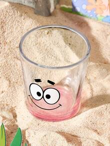 SpongeBob SquarePants | SHEIN 卡通角色印花蘇打石灰玻璃杯 11.50oz/340ml 單入裝 飲用水杯，可愛臉部設計玻璃杯，適用於水、果汁與飲品 - 無色 - 查看 4