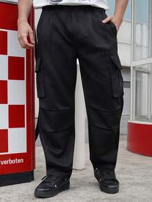 LEOGASHI LEOGASHI Men's Loose Cargo Pants, Large Pocket Design, Casual Daily Wear Trousers - Black - View 3