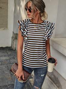 Wandoria Women's Summer Casual Striped Round Neck Cap Sleeve Tee Graphic Tees Women Tops - Multicolor - View 4