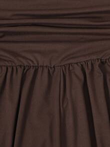 Tween Girls Solid Color Asymmetric Neck Sleeveless Wide Leg Jumpsuit Brown Back To School Style - Brown - View 7