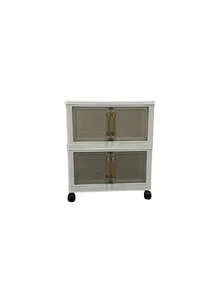 Plastic Folding Storage Cabinet, Multi-Layer Double Door Storage Organizer For Living Room, Toys, Lightweight Luxury Design, Multi-Purpose, Classified Storage, Heavy Duty, Casters, Folding Design, Easy Assembly, Suitable For Various Home Scenes - Multicolor - View 19